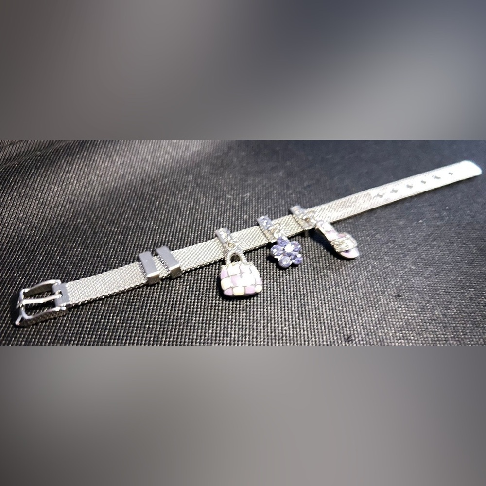 Silver Charm Bracelet with Lavender Accents